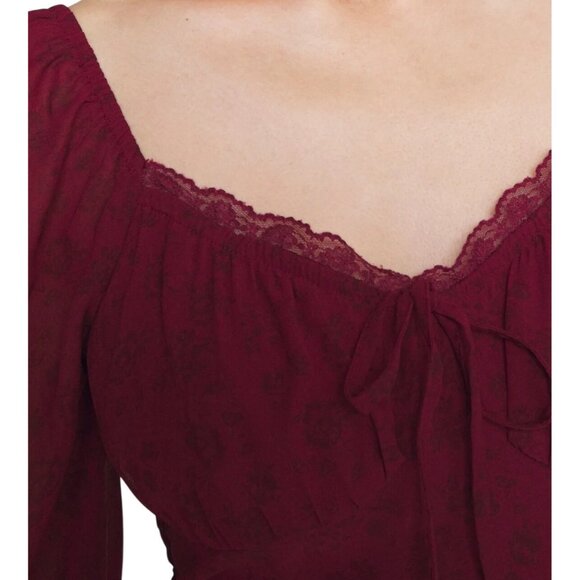 Hollister Burgundy Black Floral Babydoll Mini Dress Fairy Grunge Whimsy Goth - Picture 2 of 12